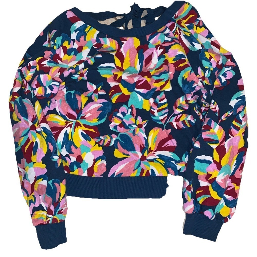 The Get Women Sweater  Whit multicolored floral print Size M 0063 Cotton